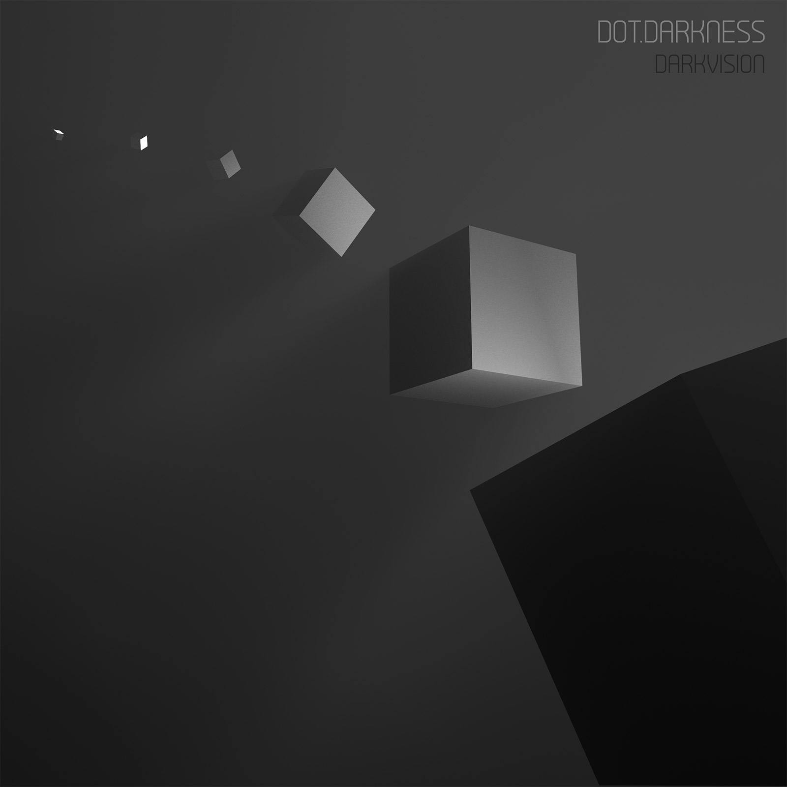 The album art for Darkvision. A dark background with 3D rendered cubes moving through space.